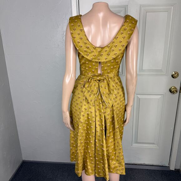 Vintage 60s Mr Mort Women's Dress Brocade Floral Cotton Pockets Party N3 - Picture 6 of 11